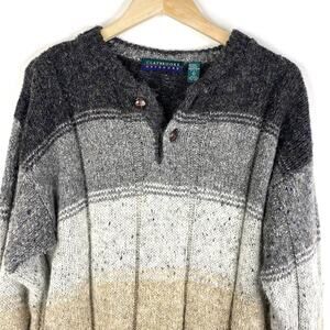 Vintage Claybrooke Outdoors Wool Blend Sweater Mens L Gray Beige Henly Pullover